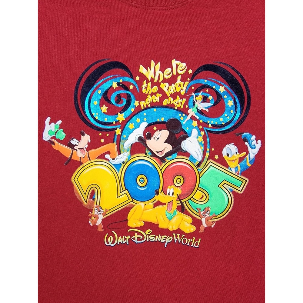 Vintage Disney World Shirt Mens Red 2005 Where The Party Never Ends Graphic Tee - Picture 6 of 6